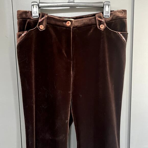 Vintage Velvet Pants Brown Straight Leg High Rise Sequins Women's XL 28" Inseam - Picture 1 of 8